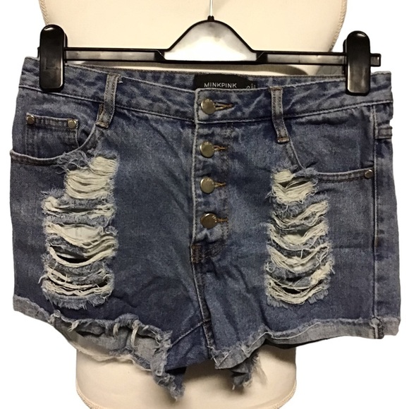 MINKPINK distressed 100% cotton denim shortie Size Small. - Picture 2 of 12